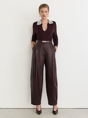 Reiss Grape Burgundy Raven Wool-Blend Crystal-Collar V-Neck Jumper - Image 4 of 6