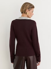 Reiss Grape Burgundy Raven Wool-Blend Crystal-Collar V-Neck Jumper - Image 5 of 6