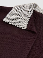 Reiss Grape Burgundy Raven Wool-Blend Crystal-Collar V-Neck Jumper - Image 6 of 6