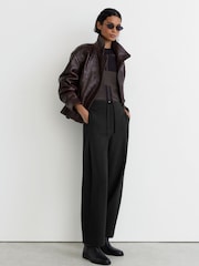 Reiss Black Leoni Cotton-Blend Barrel-Leg Drawstring Trousers - Image 1 of 6