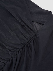 Reiss Navy Robyn Ruched Sheer Long-Sleeve Top - Image 6 of 6