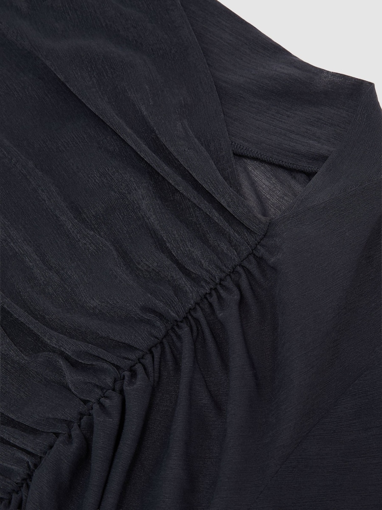 Reiss Navy Robyn Ruched Sheer Long-Sleeve Top - Image 6 of 6