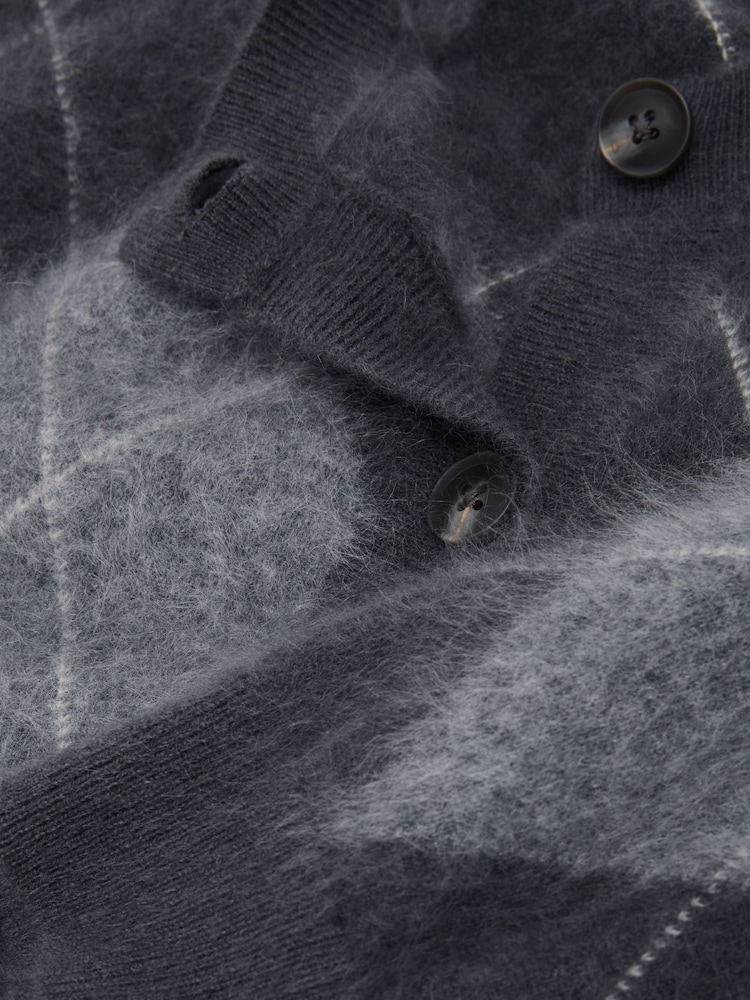 Reiss Mia 100% Brushed Cashmere Argyle Cardigan - Imaginea 10 din 10