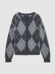 Reiss Mia 100% Brushed Cashmere Argyle Cardigan - Imaginea 2 din 10