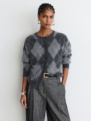 Reiss Mia 100% Brushed Cashmere Argyle Cardigan - Imaginea 4 din 10