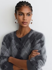 Reiss Mia 100% Brushed Cashmere Argyle Cardigan - Imaginea 6 din 10