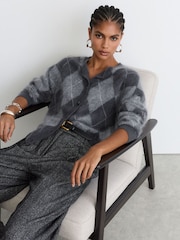 Reiss Mia 100% Brushed Cashmere Argyle Cardigan - Imaginea 8 din 10