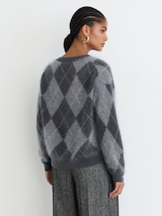 Reiss Mia 100% Brushed Cashmere Argyle Cardigan - Imaginea 9 din 10