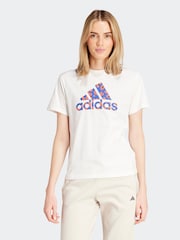 adidas White Animal Print 100% Cotton T-Shirt - Image 1 of 6
