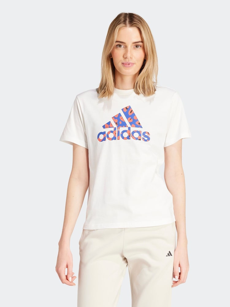 adidas White Animal Print 100% Cotton T-Shirt - Image 1 of 6