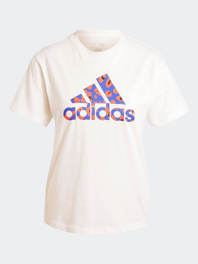 adidas White Animal Print 100% Cotton T-Shirt - Image 6 of 6 adidas White Animal Print 100% Cotton T-Shirt - Image 6 of 6