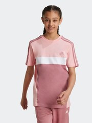 adidas Pink Light Sportswear Tiberio 3 Stripes Colourblock 100% Cotton T-Shirt - Image 1 of 6