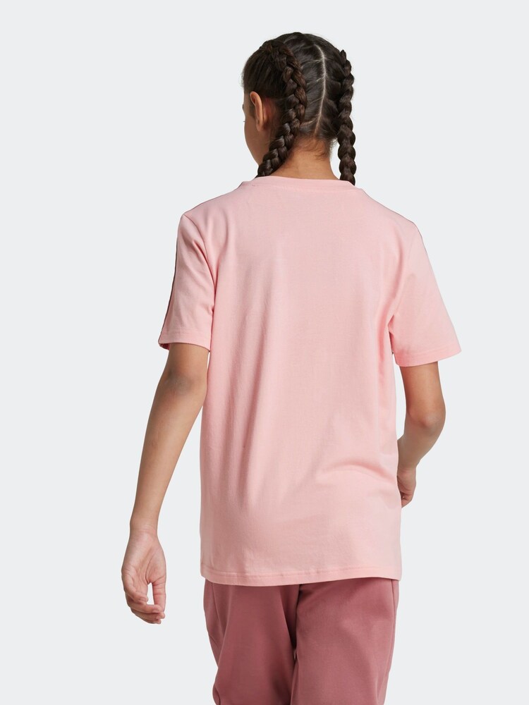 adidas Pink Light Sportswear Tiberio 3 Stripes Colourblock 100% Cotton T-Shirt - Image 2 of 6
