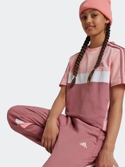 adidas Pink Light Sportswear Tiberio 3 Stripes Colourblock 100% Cotton T-Shirt - Image 3 of 6