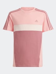 adidas Pink Light Sportswear Tiberio 3 Stripes Colourblock 100% Cotton T-Shirt - Image 6 of 6