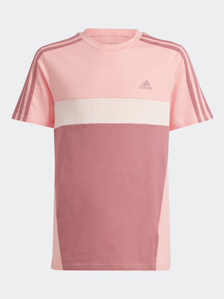 adidas Pink Light Sportswear Tiberio 3 Stripes Colourblock 100% Cotton T-Shirt - Image 6 of 6