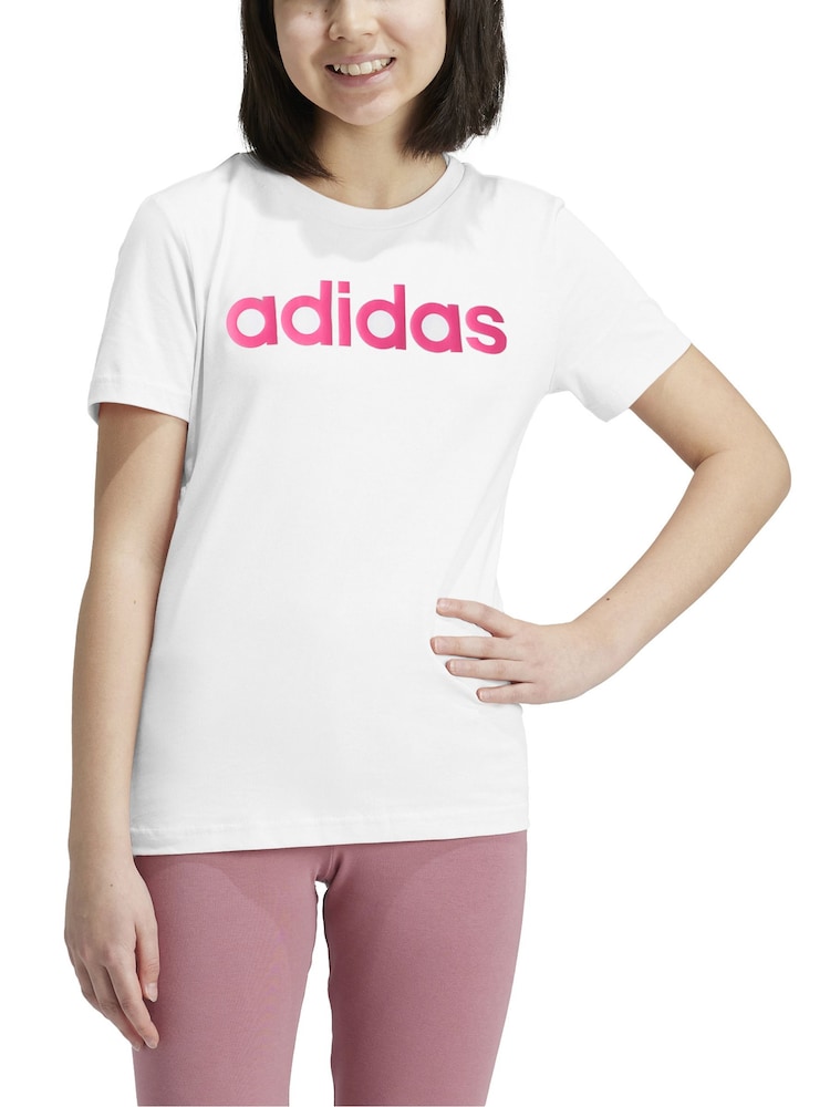 adidas White Slim Fit Junior Essentials Linear Logo 100% Cotton T-Shirt - Image 2 of 9
