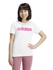 adidas White Slim Fit Junior Essentials Linear Logo 100% Cotton T-Shirt - Image 3 of 9