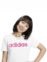 adidas White Slim Fit Junior Essentials Linear Logo 100% Cotton T-Shirt - Image 5 of 9