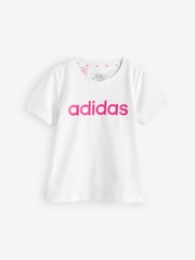 adidas White Slim Fit Junior Essentials Linear Logo 100% Cotton T-Shirt - Image 6 of 9