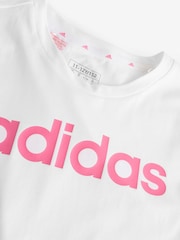 adidas White Slim Fit Junior Essentials Linear Logo 100% Cotton T-Shirt - Image 8 of 9