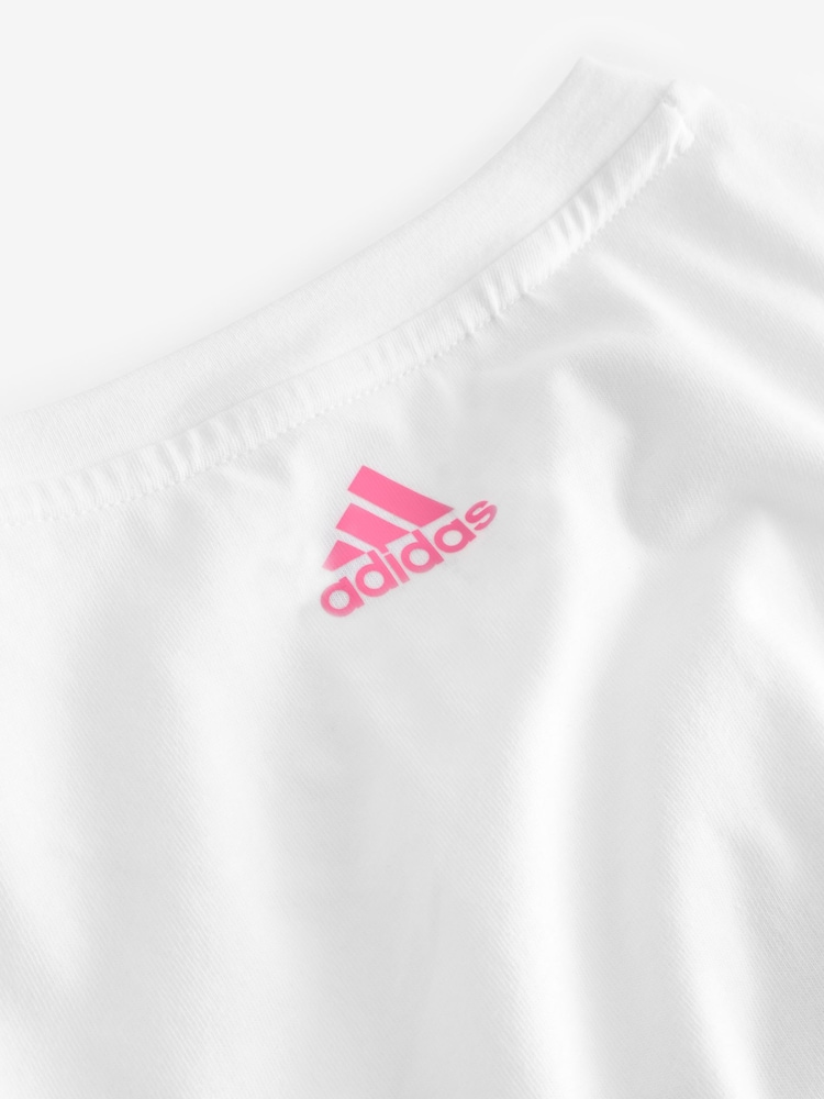 adidas White Slim Fit Junior Essentials Linear Logo 100% Cotton T-Shirt - Image 9 of 9