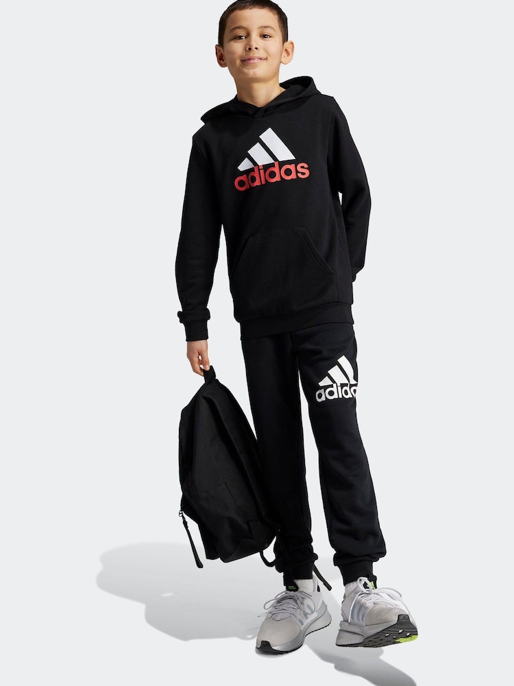 adidas Dark Black Sportswear Essentials Two Colored Big Logo Cotton Hoodie - Image 2 of 6