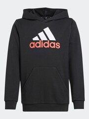 adidas Dark Black Sportswear Essentials Two Colored Big Logo Cotton Hoodie - Image 6 of 6