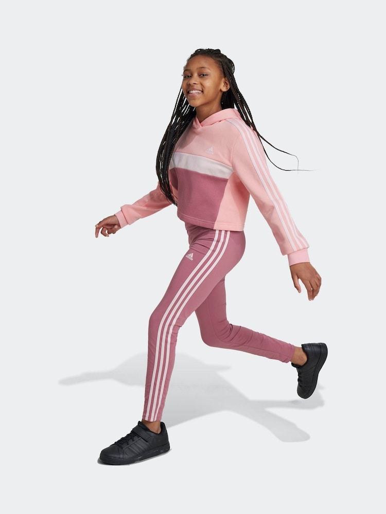 adidas Pink Dark Kids Sportswear Tiberio 3-Stripes Colorblock Fleece Leggings Set - Image 3 of 8