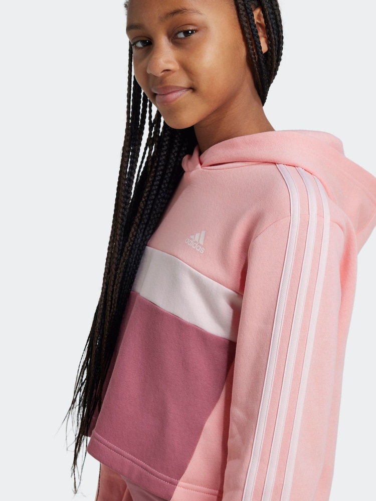adidas Pink Dark Kids Sportswear Tiberio 3-Stripes Colorblock Fleece Leggings Set - Image 5 of 8
