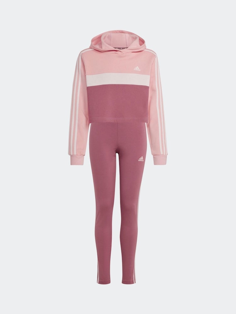 adidas Pink Dark Kids Sportswear Tiberio 3-Stripes Colorblock Fleece Leggings Set - Image 6 of 8
