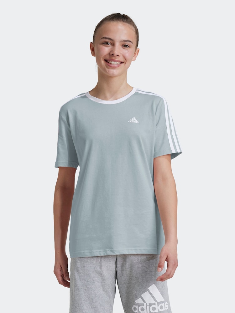 adidas Green Boyfriend Fit 100% Cotton 3-Stripe Essential T-Shirt - Image 1 of 6