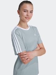 adidas Green Boyfriend Fit 100% Cotton 3-Stripe Essential T-Shirt - Image 3 of 6
