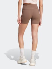 adidas Brown Lounge Rib High-Waisted Bike Shorts - Image 2 of 6