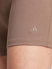 adidas Brown Lounge Rib High-Waisted Bike Shorts - Image 4 of 6