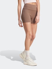 adidas Brown Lounge Rib High-Waisted Bike Shorts - Image 5 of 6