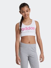 adidas White/Pink Essentials Linear Logo Cotton Bra Top - Image 1 of 16