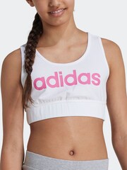 adidas White/Pink Essentials Linear Logo Cotton Bra Top - Image 4 of 16