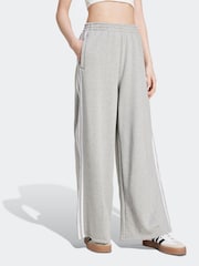adidas Originals Grey 3 Stripe Wide Leg 100% Cotton Joggers - Image 1 of 6