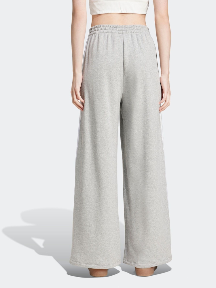 adidas Originals Grey 3 Stripe Wide Leg 100% Cotton Joggers - Image 2 of 6