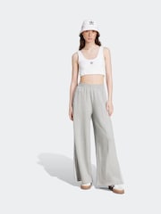 adidas Originals Grey 3 Stripe Wide Leg 100% Cotton Joggers - Image 3 of 6