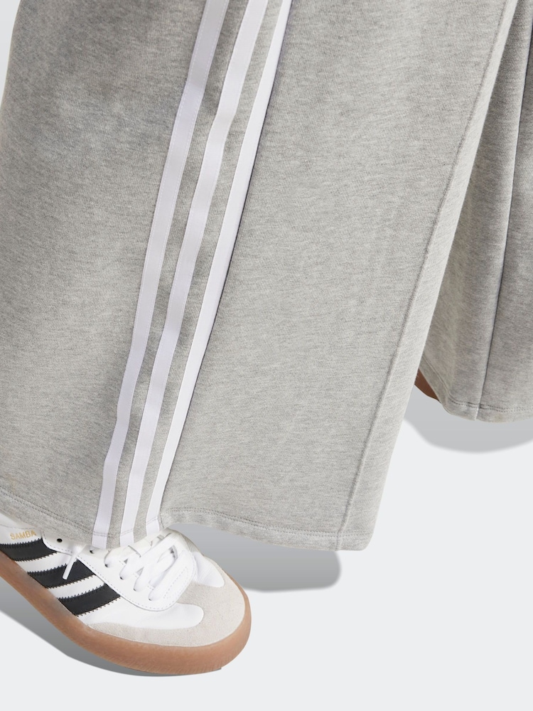 adidas Originals Grey 3 Stripe Wide Leg 100% Cotton Joggers - Image 4 of 6