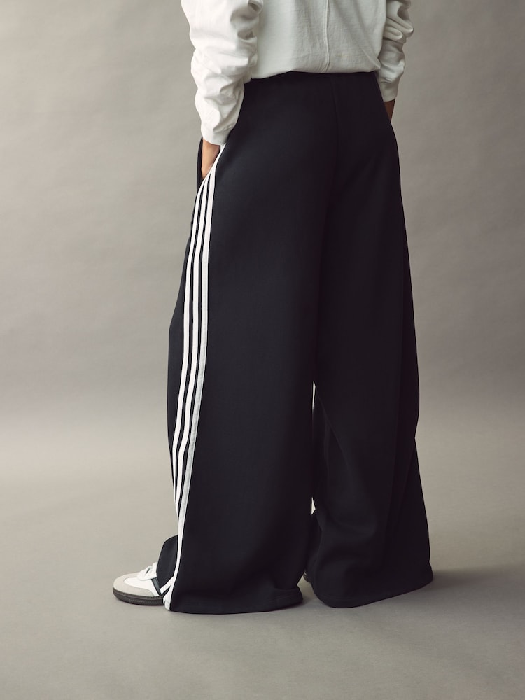 adidas Originals Black 3 Stripe Wide Leg 100% Cotton Joggers - Image 4 of 6
