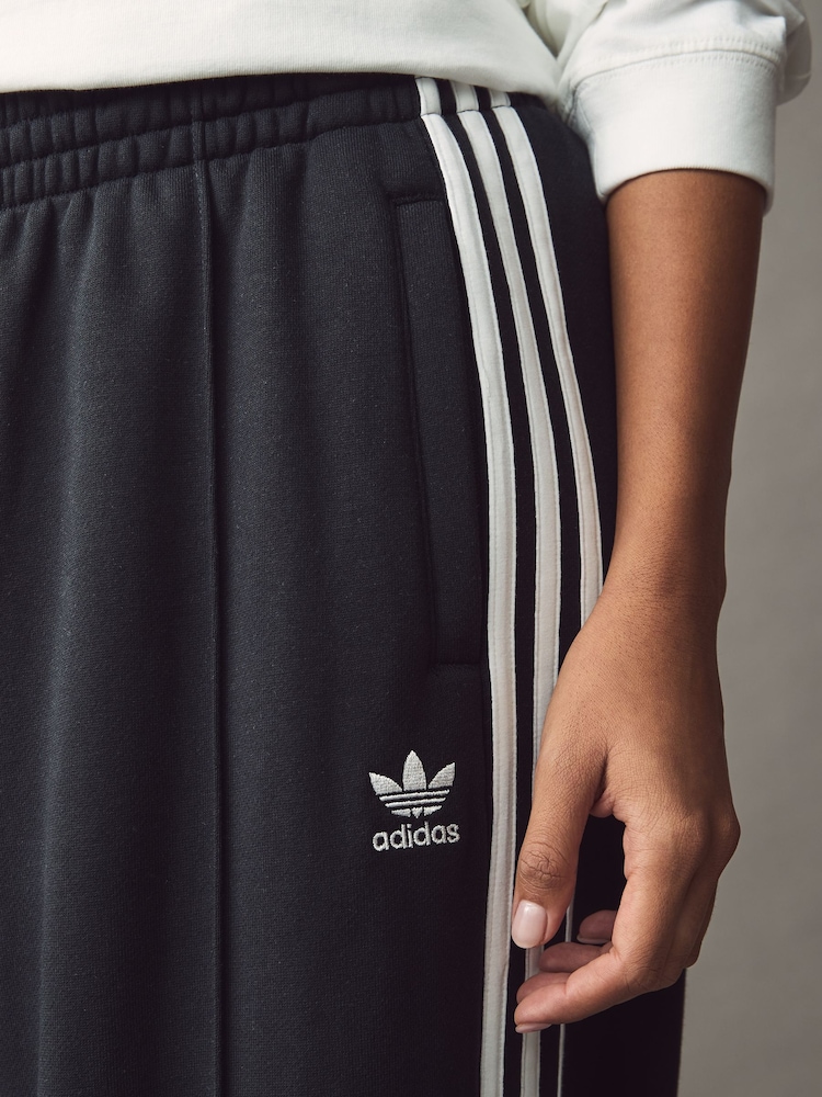 adidas Originals Black 3 Stripe Wide Leg 100% Cotton Joggers - Image 5 of 6