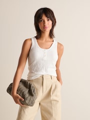 White Textured Scoop Neck Tank Top - Image 1 of 6