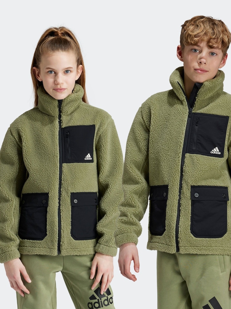 adidas Green Sherpa Fleece Jacket - Image 1 of 6