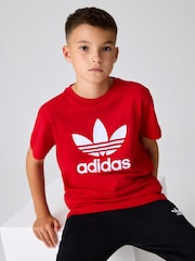 adidas orignal Red Kids Trefoil 100% Cotton T-Shirt - Image 4 of 6