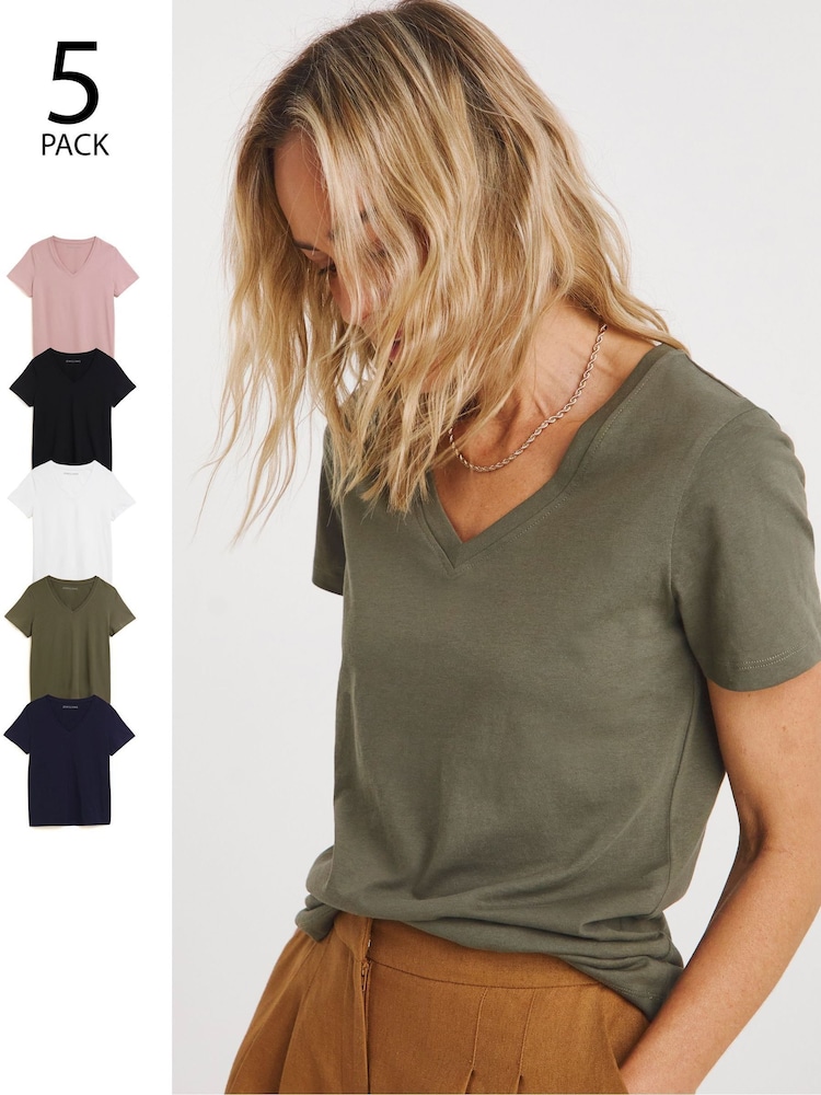 JD Williams Black V-Neck Short Sleeve Tops 5 Pack - Image 1 of 8 JD Williams Black V-Neck Short Sleeve Tops 5 Pack - Image 1 of 8