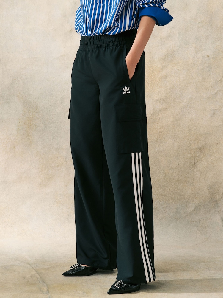 adidas Originals Black adidas Originals 3 Stripe Wide Leg Trousers - Image 1 of 6