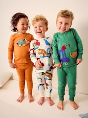 zelena/oranžna Transport - 3 Pack mehek in prijeten na dotik Pižame (9mths-8yrs) - Slika 1 iz 15